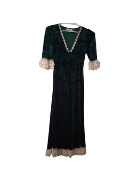 Lait Collection Gwyneth embossed velvet maxi dress womens Small green lace